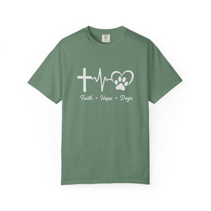 Unisex Garment-Faith Hope Dog Kisses Comfort Colors Shirt – Christian Dog Mom Tee, Soft Garment-Dyed 100% Cotton, Paw Print GiftDyed T-shirt