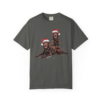 Load image into Gallery viewer, Chocolate Labrador Christmas Shirt, Dog Santa Hat Tee, Festive Holiday Apparel, Gift for Dog Lovers, Labrador Retriever Art
