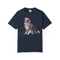 Load image into Gallery viewer, Australian Shepherd Christmas Lights Dog Shirt, Festive Aussie Holiday Tee for Dog Lovers
