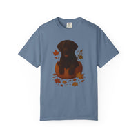 Load image into Gallery viewer, Chocolate Lab in Pumpkin Fall Dog Shirt, Autumn Labrador Tee for Dog Moms &amp; Pet Lovers
