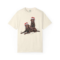Load image into Gallery viewer, Chocolate Labrador Christmas Shirt, Dog Santa Hat Tee, Festive Holiday Apparel, Gift for Dog Lovers, Labrador Retriever Art
