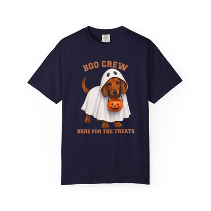 Red Dachshund Boo Crew Halloween Shirt, Here for the Treats Dog Mom Tee