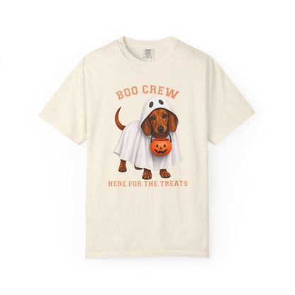 Red Dachshund Boo Crew Halloween Shirt, Here for the Treats Dog Mom Tee