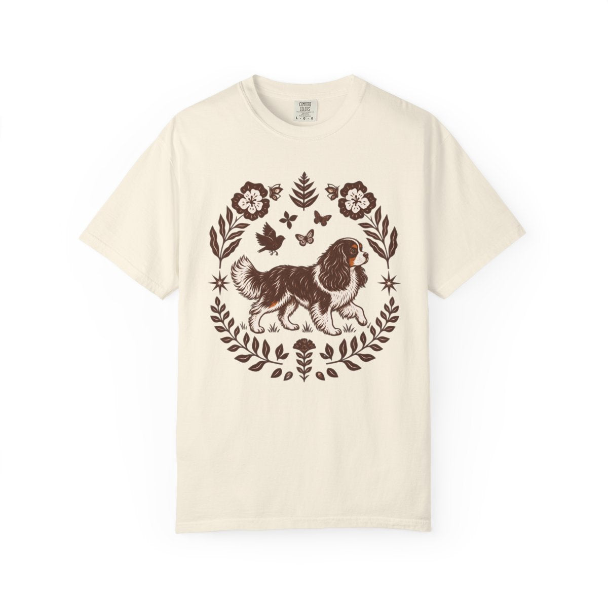 Tricolor Cavalier Comfort Colors Shirt, Folk Art King Charles Spaniel Tee, Dog Gift