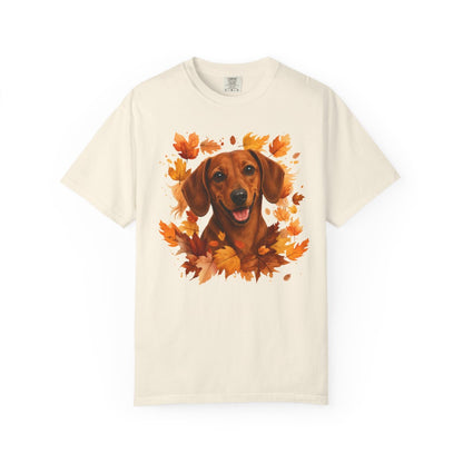 Red Dachshund Fall Shirt | Autumn Dog Mom Comfort Colors Tee