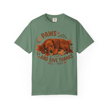 Red Dachshund Thanksgiving Shirt, Paws Give Thanks Tee, Fall Doxie Dog Lover Gift
