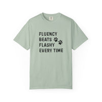 Load image into Gallery viewer, Fluency Beats Flashy Every Time T-Shirt – Dog Training Shirt for Professional Handlers

