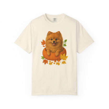Pomeranian in Pumpkin Fall Shirt, Cute Autumn Dog Tee for Pomeranian Lovers