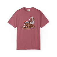 Load image into Gallery viewer, Cavalier King Charles Spaniel Christmas Shirt, Ruby and Blenheim Spaniel Gift, Dog Santa Hat Tee, Festive Holiday Dog Art

