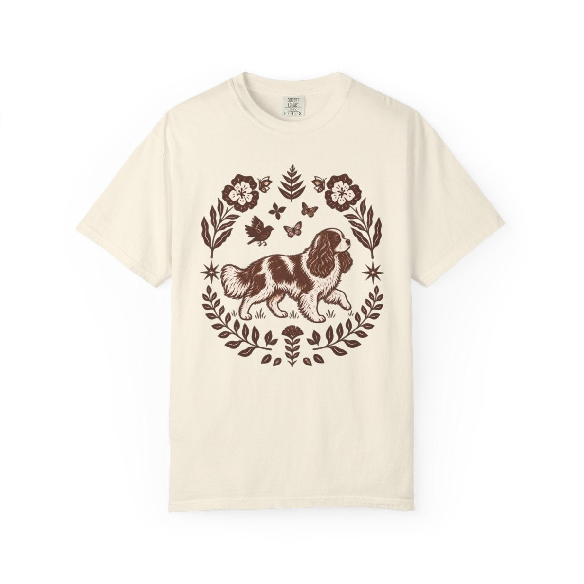 Blenheim Cavalier Comfort Colors Shirt, Folk Art King Charles Spaniel Tee, Dog Gift