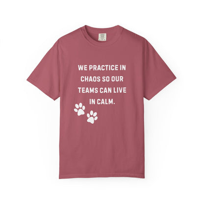 Dog Training Shirt – We Practice in Chaos So Our Teams Can Live in Calm Tee