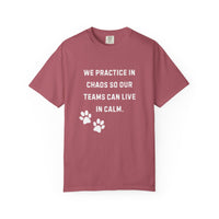 Load image into Gallery viewer, Dog Training Shirt – We Practice in Chaos So Our Teams Can Live in Calm Tee
