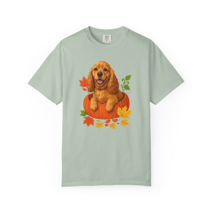 Cocker Spaniel in Pumpkin Fall Shirt, Cute Autumn Dog Tee for Cocker Lovers
