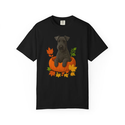 Kerry Blue Terrier in Pumpkin Fall Shirt, Cute Autumn Dog Tee for Terrier Lovers