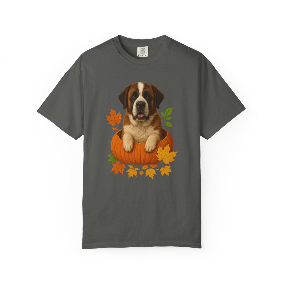 Saint Bernard Pumpkin Shirt, Cozy Fall Dog Lover Tee on Comfort Colors 1717