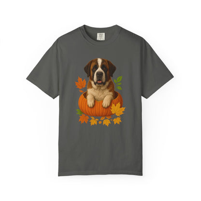 Saint Bernard Pumpkin Shirt, Cozy Fall Dog Lover Tee on Comfort Colors 1717