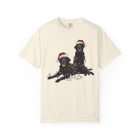 Load image into Gallery viewer, Festive Holiday Christmas Dog Shirt, Santa Hat Labrador Tee, Holiday Lights Dog Lovers Shirt, Christmas Gift for Dog Mom
