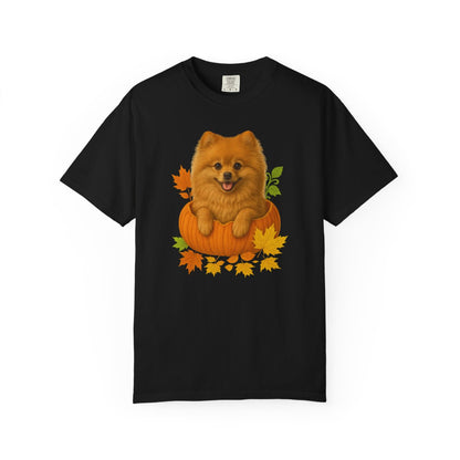 Pomeranian in Pumpkin Fall Shirt, Cute Autumn Dog Tee for Pomeranian Lovers