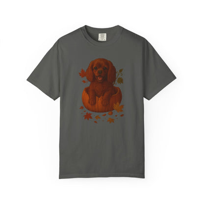 Ruby Cavalier King Charles in Pumpkin Fall Shirt, Cute Autumn Dog Tee for Spaniel Lovers