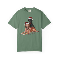 Load image into Gallery viewer, Black and Red Fox Labrador Christmas Shirt, Festive Dog Santa Hat Tee, Holiday Apparel Gift, Labrador Retriever Art Lovers
