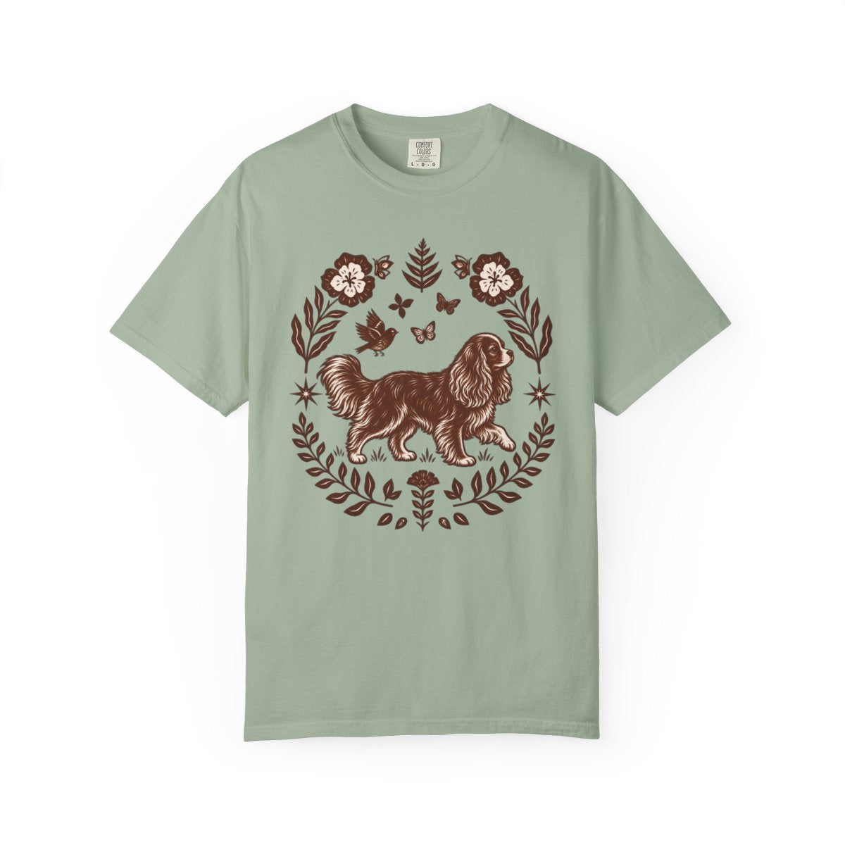 Ruby Cavalier Comfort Colors Shirt, Folk Art King Charles Spaniel Tee, Dog Gift
