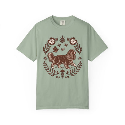 Ruby Cavalier Comfort Colors Shirt, Folk Art King Charles Spaniel Tee, Dog Gift