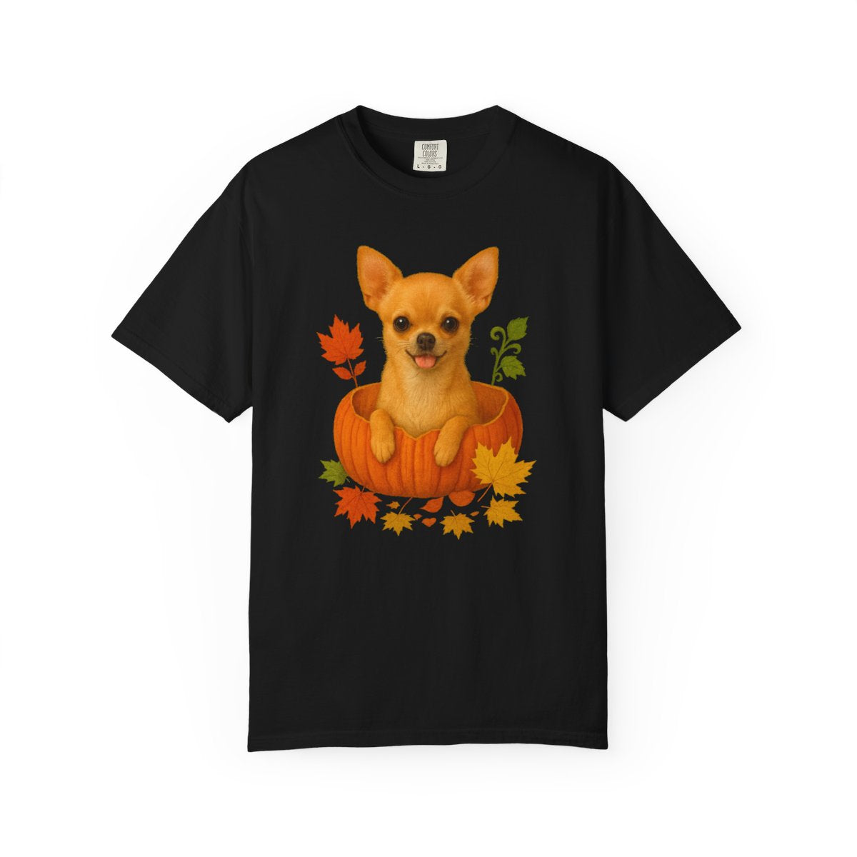 Tan Chihuahua in Pumpkin Fall Shirt, Cute Autumn Dog Tee for Chihuahua Moms