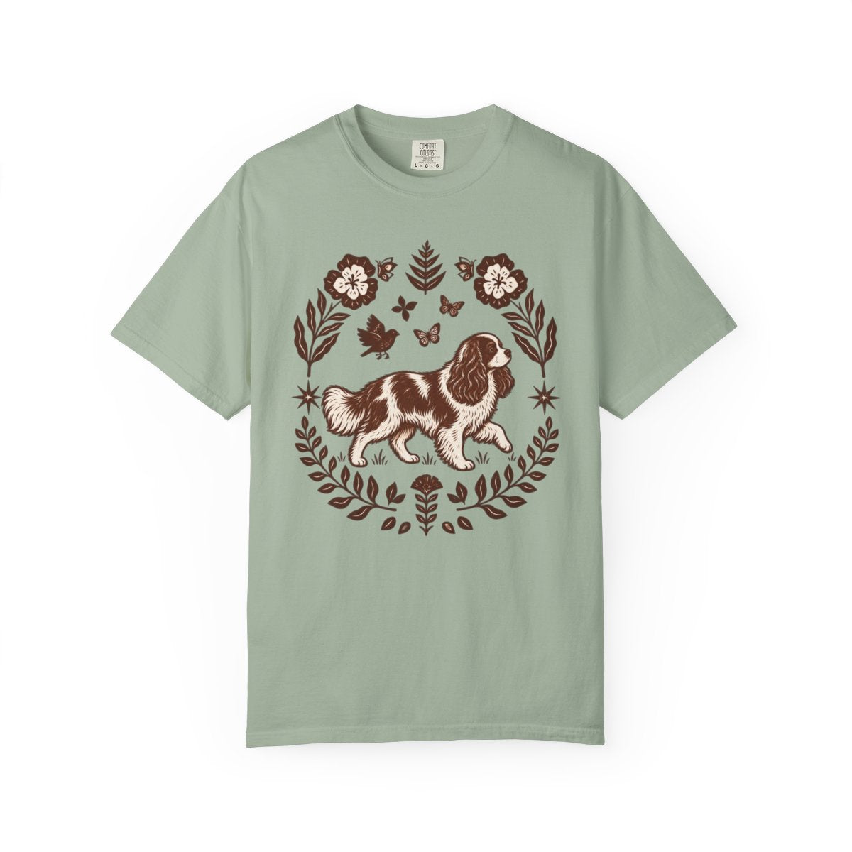 Blenheim Cavalier Comfort Colors Shirt, Folk Art King Charles Spaniel Tee, Dog Gift