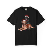 Load image into Gallery viewer, Black and Red Fox Labrador Christmas Shirt, Festive Dog Santa Hat Tee, Holiday Apparel Gift, Labrador Retriever Art Lovers
