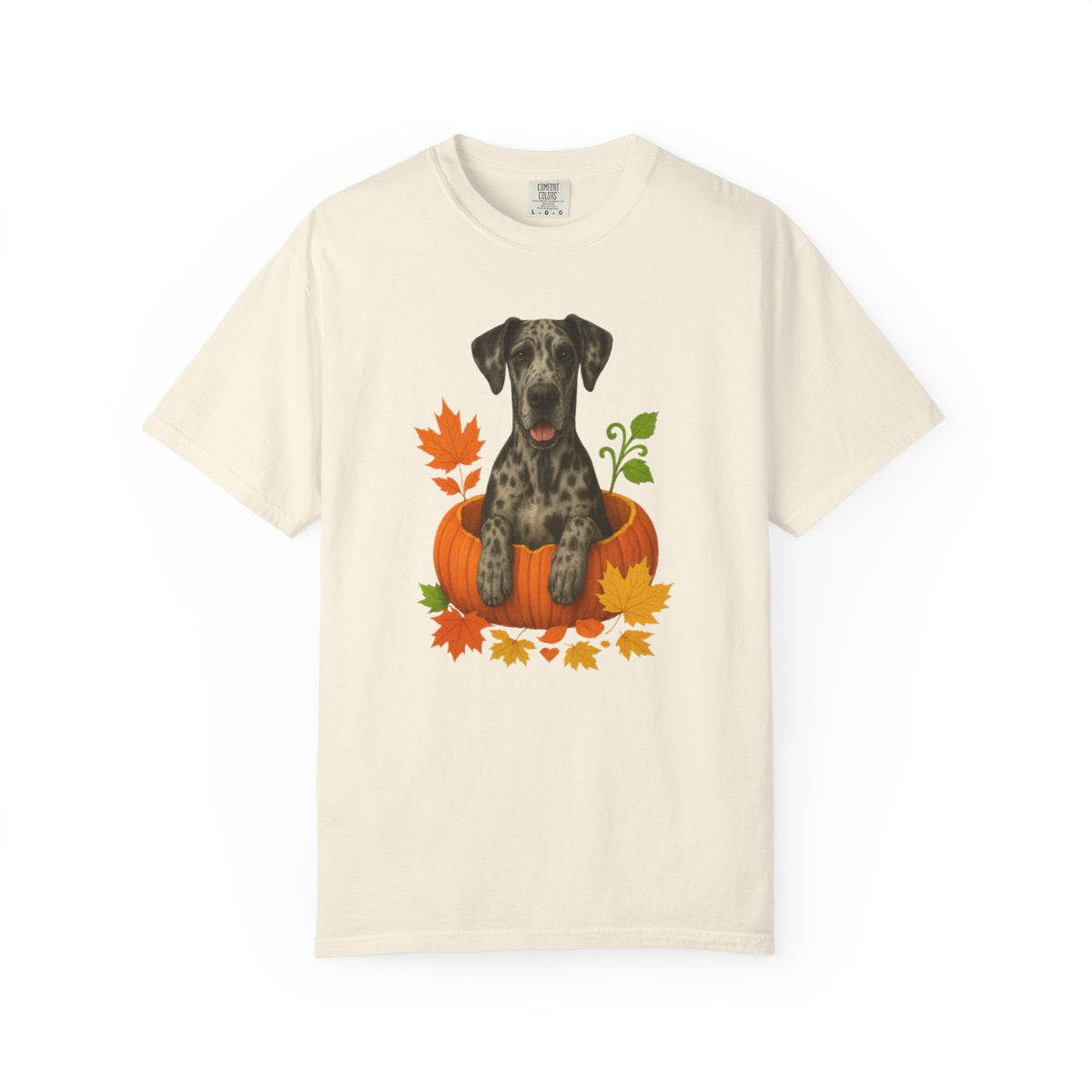 Merle Great Dane Pumpkin Shirt, Fall Dog Lover Tee on Comfort Colors 1717
