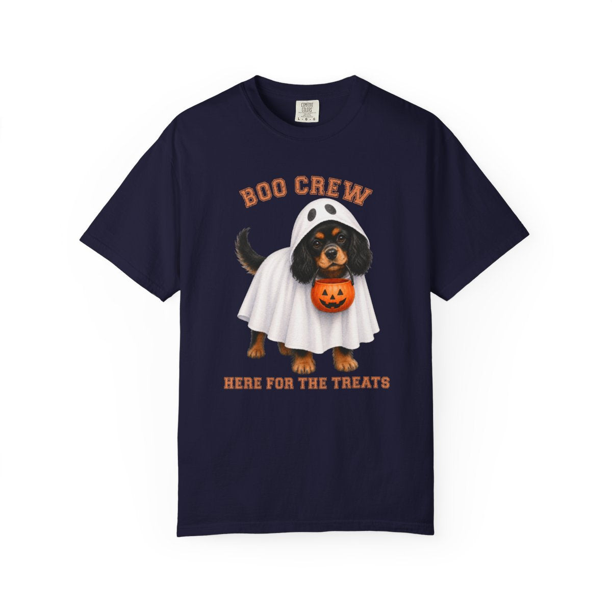 Black & Tan Cavalier Boo Crew Halloween Shirt, Here for the Treats Dog Mom Tee