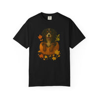 Load image into Gallery viewer, Tri-Color Cavalier King Charles in Pumpkin Fall Shirt, Cute Autumn Dog Tee for Spaniel Moms
