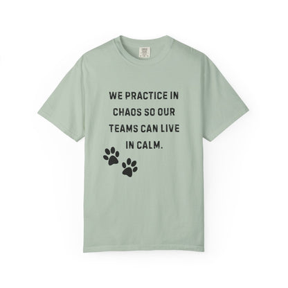 Dog Training Shirt – We Practice in Chaos So Our Teams Can Live in Calm Tee
