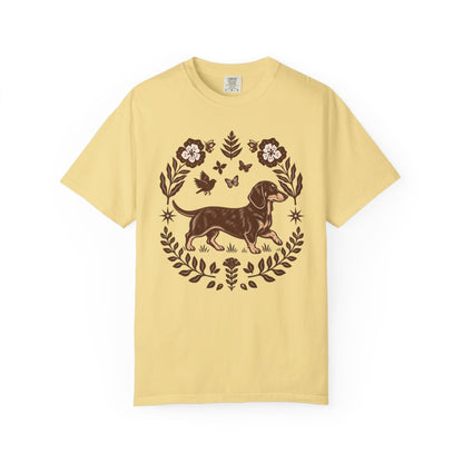 Black and Tan Dachshund Comfort Colors Shirt, Folk Art Doxie Tee, Wiener Dog Gift