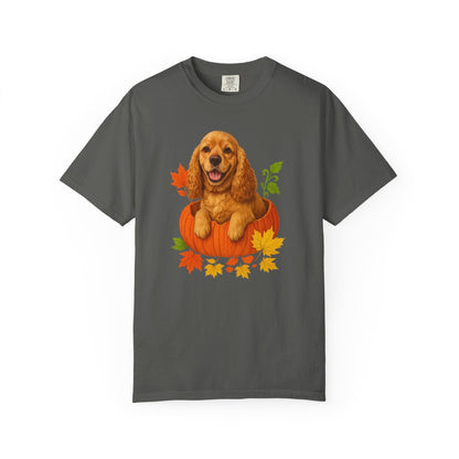 Cocker Spaniel in Pumpkin Fall Shirt, Cute Autumn Dog Tee for Cocker Lovers