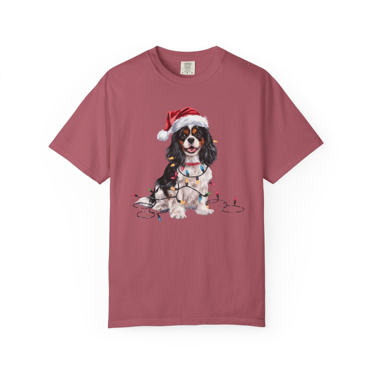 Tri-Color Cavalier King Charles Spaniel Christmas T-Shirt, Festive Dog Lover Holiday Gift, Santa Hat Dog Tee, Cute Cavalier Art