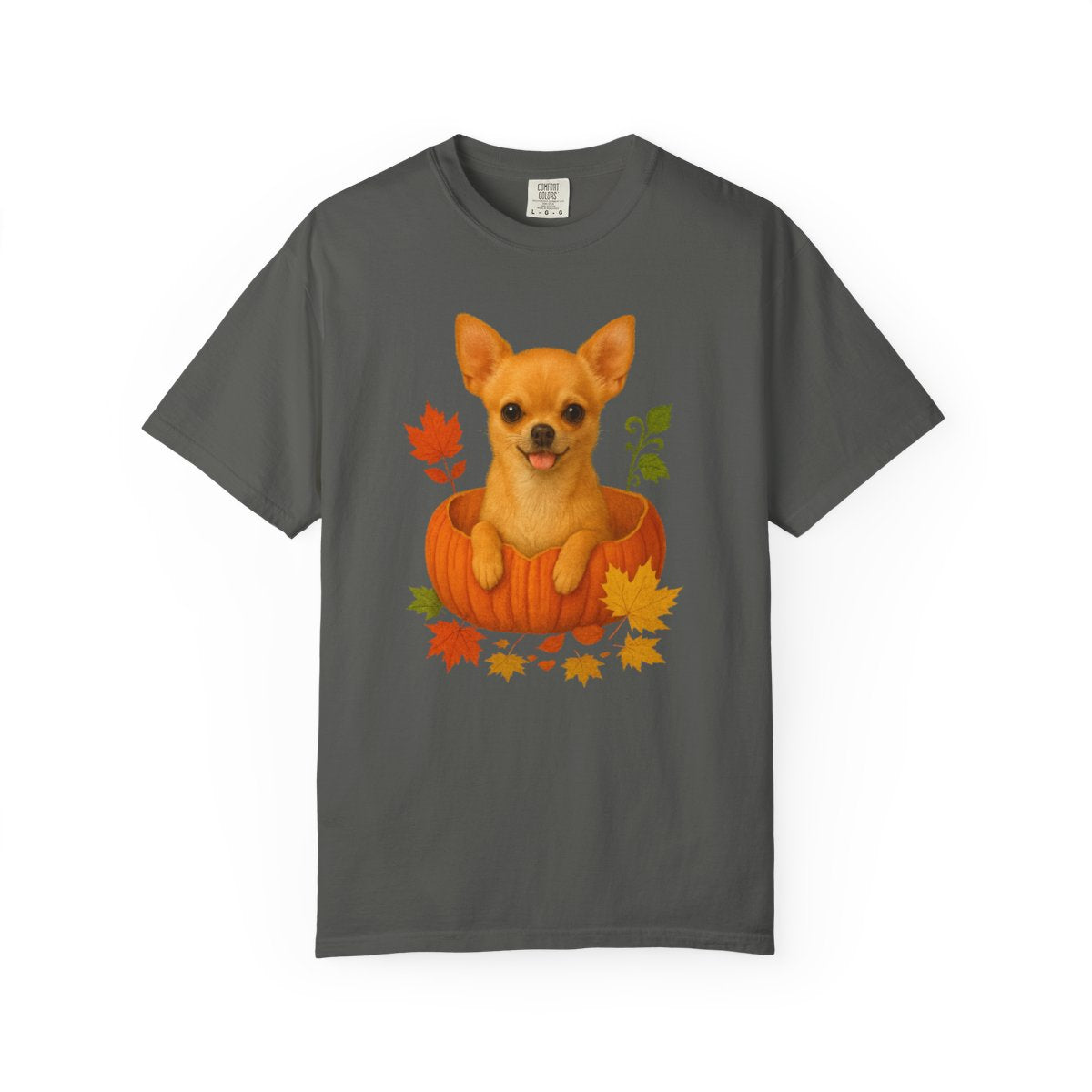 Tan Chihuahua in Pumpkin Fall Shirt, Cute Autumn Dog Tee for Chihuahua Moms