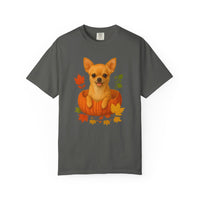 Load image into Gallery viewer, Tan Chihuahua in Pumpkin Fall Shirt, Cute Autumn Dog Tee for Chihuahua Moms
