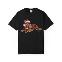 Load image into Gallery viewer, Ruby Cavalier King Charles Spaniel Christmas Shirt, Festive Dog Tee, Holiday Gift for Dog Lovers, Santa Hat Dog T-Shirt, Cute Dog Art
