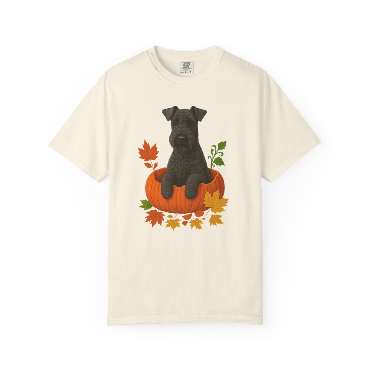 Kerry Blue Terrier in Pumpkin Fall Shirt, Cute Autumn Dog Tee for Terrier Lovers
