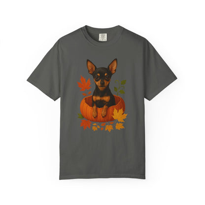 Black and Tan Chihuahua in Pumpkin Fall Shirt, Cute Autumn Dog Tee for Chihuahua Lovers