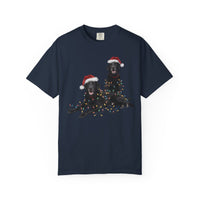 Load image into Gallery viewer, Festive Holiday Christmas Dog Shirt, Santa Hat Labrador Tee, Holiday Lights Dog Lovers Shirt, Christmas Gift for Dog Mom
