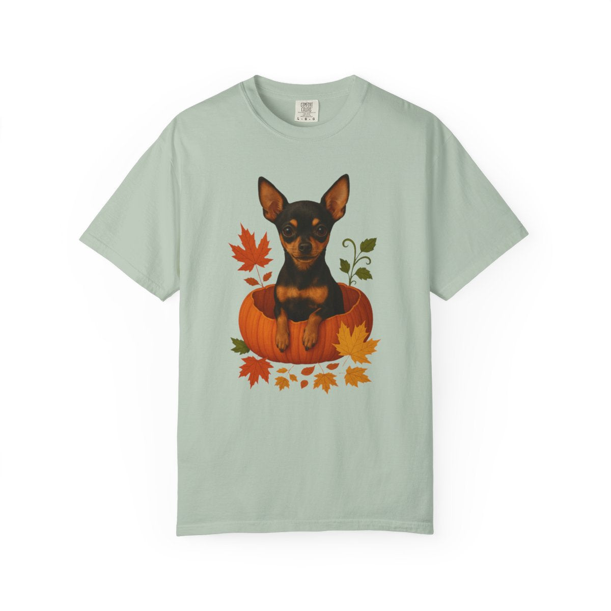 Black and Tan Chihuahua in Pumpkin Fall Shirt, Cute Autumn Dog Tee for Chihuahua Lovers