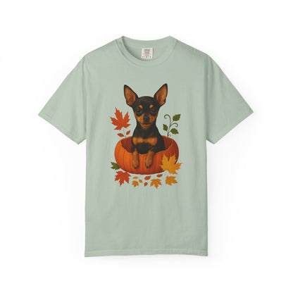 Black and Tan Chihuahua in Pumpkin Fall Shirt, Cute Autumn Dog Tee for Chihuahua Lovers