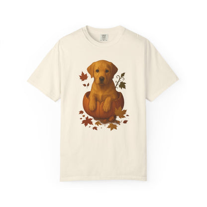 Yellow Lab in Pumpkin Fall Dog Lover Shirt, Cute Autumn Labrador Tee for Dog Moms