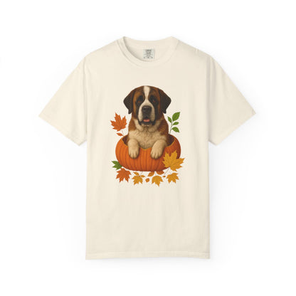 Saint Bernard Pumpkin Shirt, Cozy Fall Dog Lover Tee on Comfort Colors 1717