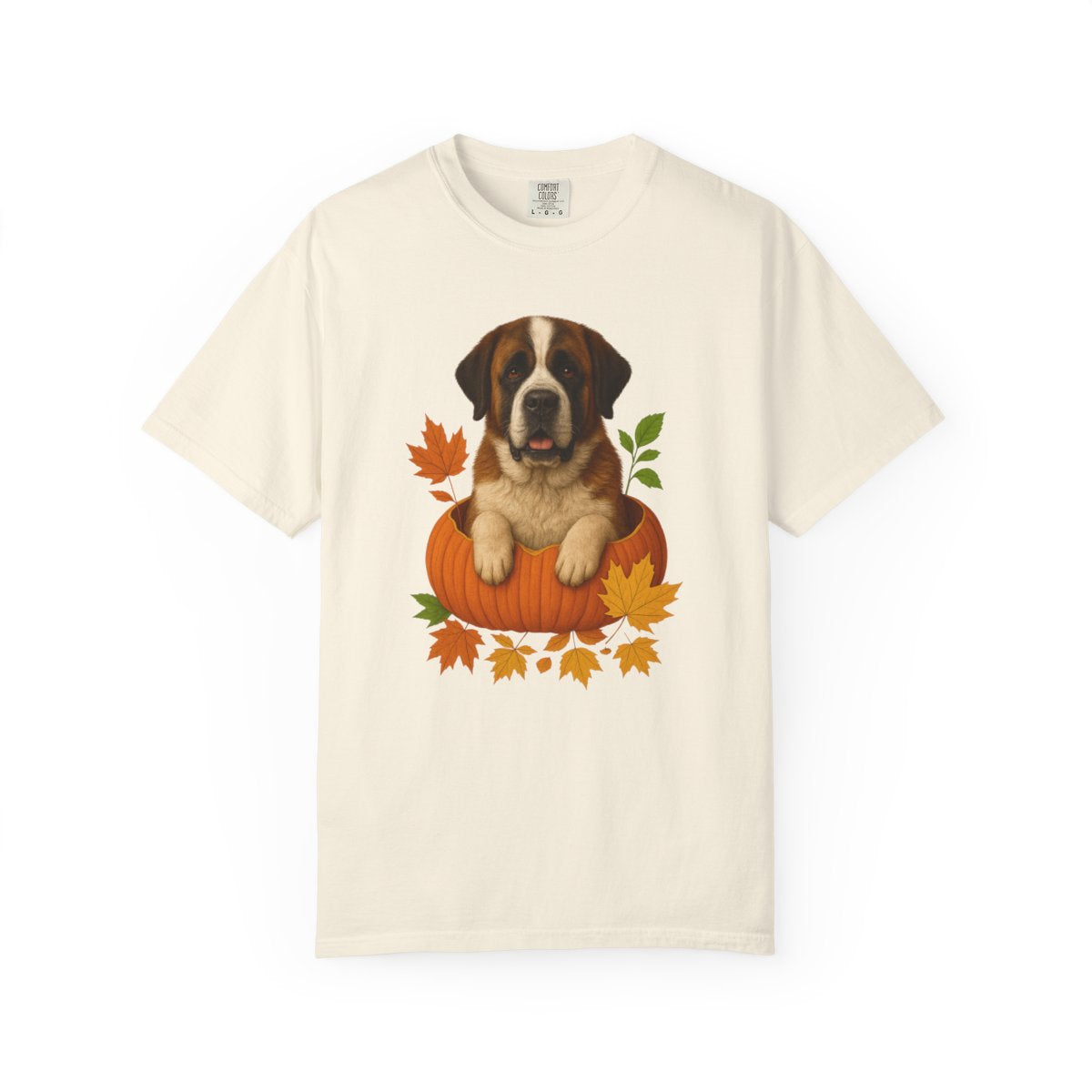 Saint Bernard Pumpkin Shirt, Cozy Fall Dog Lover Tee on Comfort Colors 1717