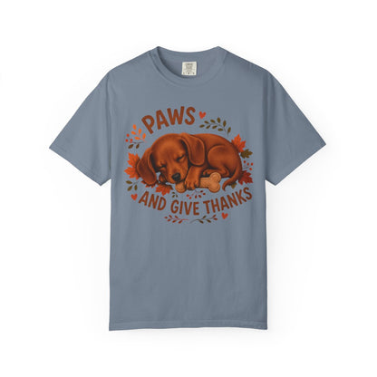 Red Dachshund Thanksgiving Shirt, Paws Give Thanks Tee, Fall Doxie Dog Lover Gift