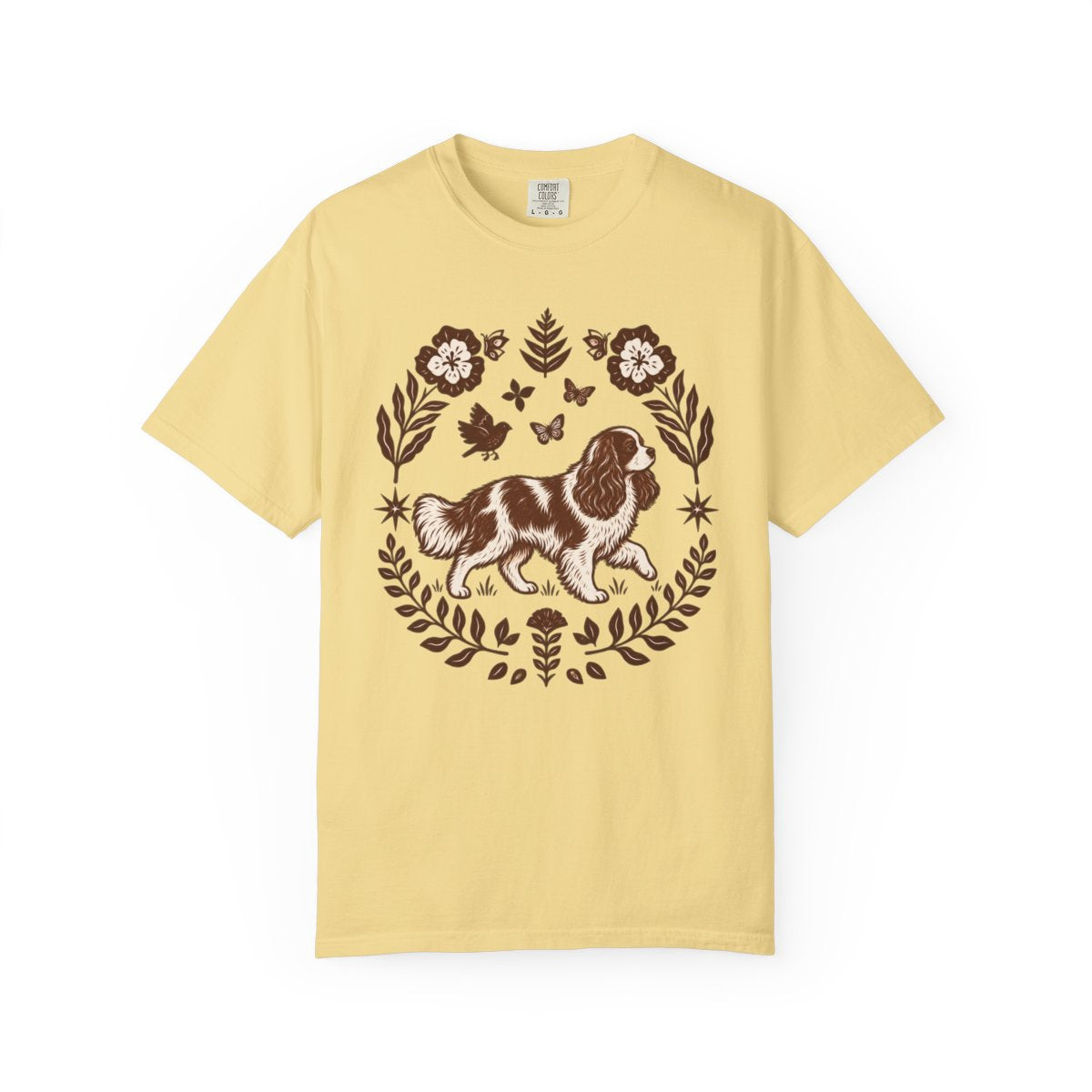Blenheim Cavalier Comfort Colors Shirt, Folk Art King Charles Spaniel Tee, Dog Gift