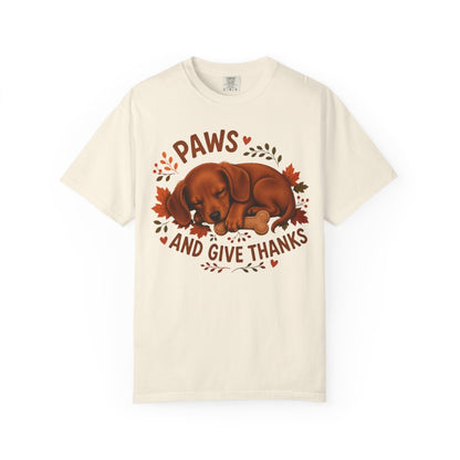 Red Dachshund Thanksgiving Shirt, Paws Give Thanks Tee, Fall Doxie Dog Lover Gift